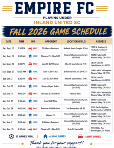FALL SCHEDULE 2026