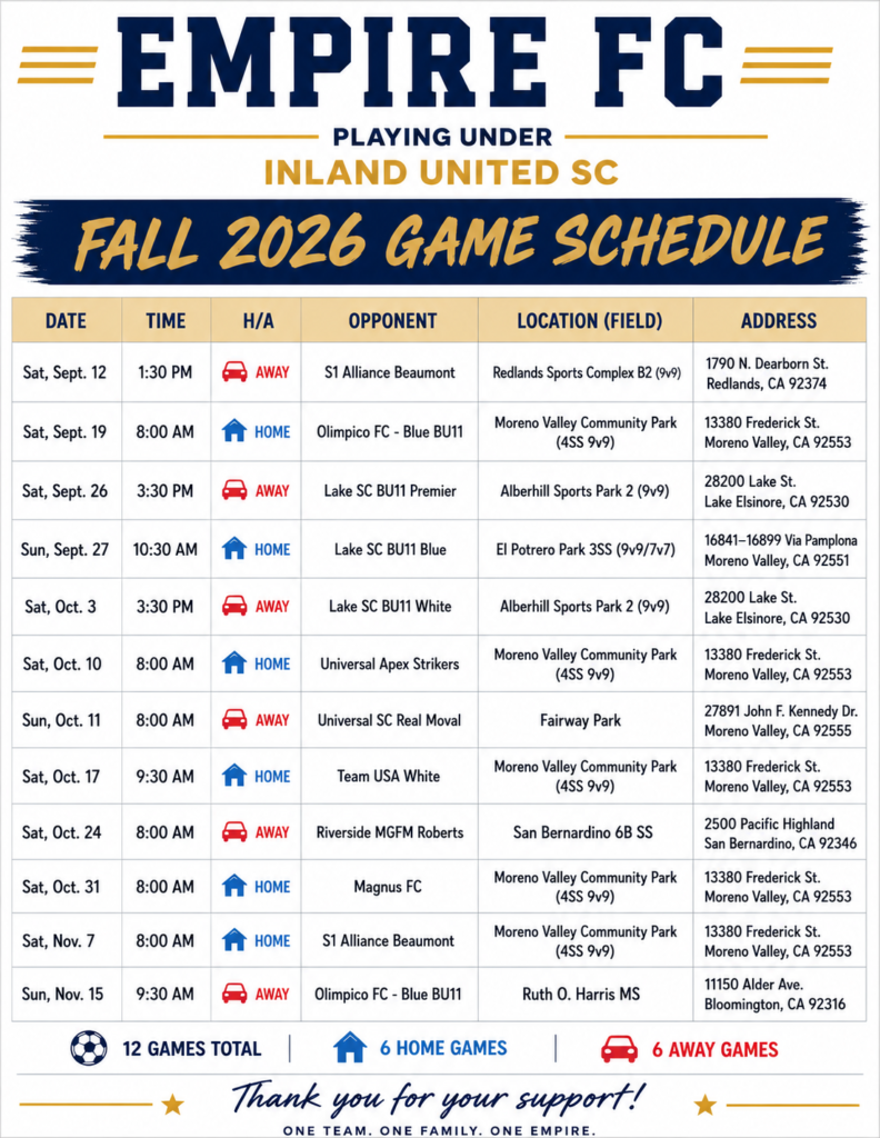 FALL SCHEDULE 2026